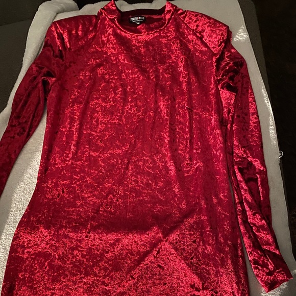 Fashion Nova Dresses & Skirts - Crushed Red Velvet long sleeve dress
